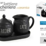 SET LATTIERA ZUCCHERIERA VASSOIO SERVIZIO ZUCCHERO LATTE COLAZIONE CERAMICA NERA
