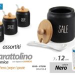 BARATTOLI SET DA 4 SALE ZUCCHERO PEPE SPEZIE CUCCHIAIO CERAMICA NERA h 12 cm