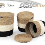 SET 3 CESTE CON COPERCHIO SALOTTO CUCINA BAGNO ARREDO INTRECCIO 41/35/32 CM