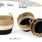 3 CESTE CESTA PORTABIANCHERIA BAGNO SALOTTO LAVANDERIA VIMINI CORDA TONDA MANICI