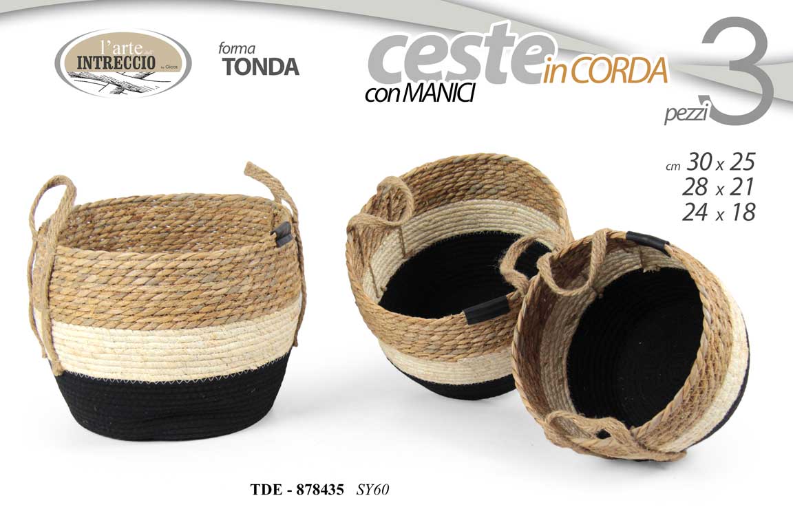 8025569878435 3 CESTE CESTA PORTABIANCHERIA BAGNO SALOTTO LAVANDERIA VIMINI CORDA TONDA MANICI - immagine 1