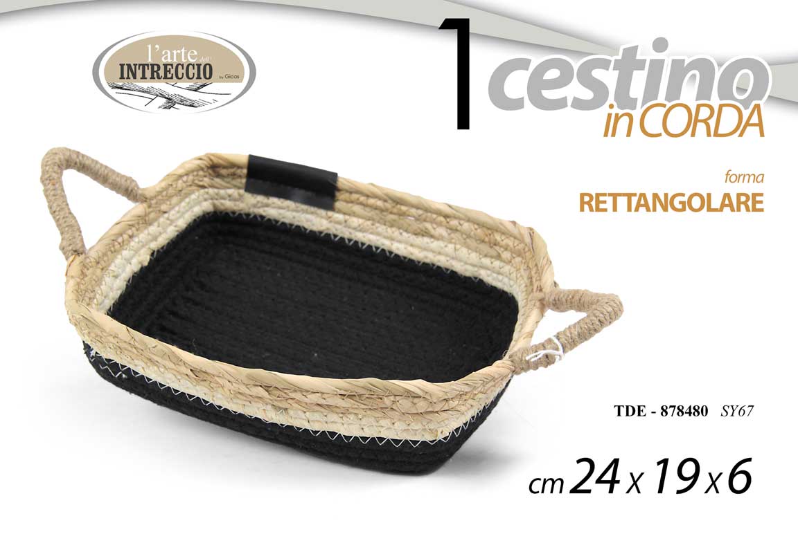 8025569878480 CESTINO CESTA CORDA PORTA OGGETTI CUCINA BIANCHERIA ARREDO BAGNO SALOTTO 24*19*6 - immagine 1