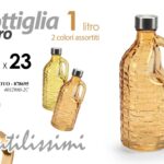 BOTTIGLIA IN VETRO COLORATA CON MANICO TAPPO ACCIAIO ACQUA ASSORT  1 LITRO 23 CM
