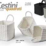 3 Cesti contenitori quadrati corda intrecciata moderni porta oggetti ass 17 cm
