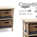 CASSETTIERA COMODINO 2 CASSETTI CORDA LEGNO NATURALE CLASSICO MODERNO 43*33*31cm