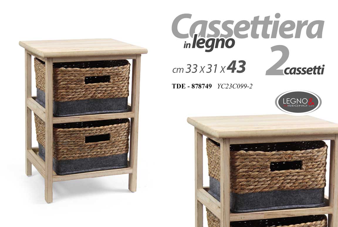 8025569878749 CASSETTIERA COMODINO 2 CASSETTI CORDA LEGNO NATURALE CLASSICO MODERNO 43*33*31cm - immagine 1