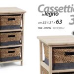 CASSETTIERA VIMINI SLIM SALVASPAZIO 3 CASSETTI COMODINO LEGNO MARRONE 63*33*31cm