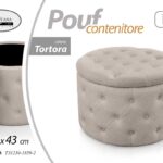 POUF CONTENITORE VELLUTO TORTORA TRAPUNTATO POUFF ROTONDO TONDO LEGNO 60*h43cm