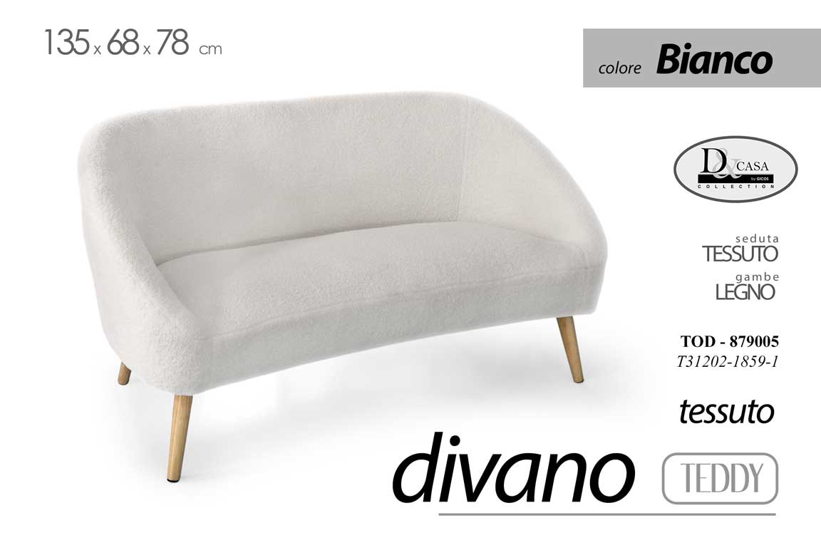 8025569879005 DIVANO 2 POSTI GAMBE LEGNO TESSUTO TEDD NORDICO CLASSICO MODERNO 135*68*h78 - immagine 1