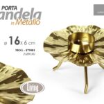 CANDELABRO CANDERIERE MODERNO FIORE METALLO ORO PORTA CANDELA 1 FIAMMA 16 cm