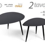 SET 2 TAVOLINI TAVOLO OVALE IN METALLO NERO MODERNO DIVANO SALOTTO L 80-60cm