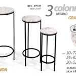 SET 3 COLONNINE TONDE METALLO NERO TAVOLINO PIANO BIANCO PIETRA 72/62/52cm