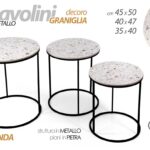 SET 3 TAVOLINI TONDI METALLO NERO TAVOLO TONDO PIANI BIANCO PIETRA 45/40/35 cm