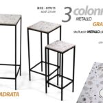 SET 3 COLONNINE QUADRATE IN METALLO NERO TAVOLINO PIANO BIANCO PIETRA 71/61/51cm