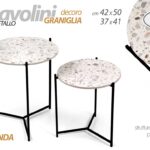 SET 2 TAVOLINI TONDI METALLO NERO TAVOLO TONDO PIANI BIANCO PIETRA H 50/41 cm