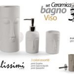 SET Portascopino DISPENSER SAPONE BICCHIERE ACCESSORI Bagno CERAMICA VISO 30 cm