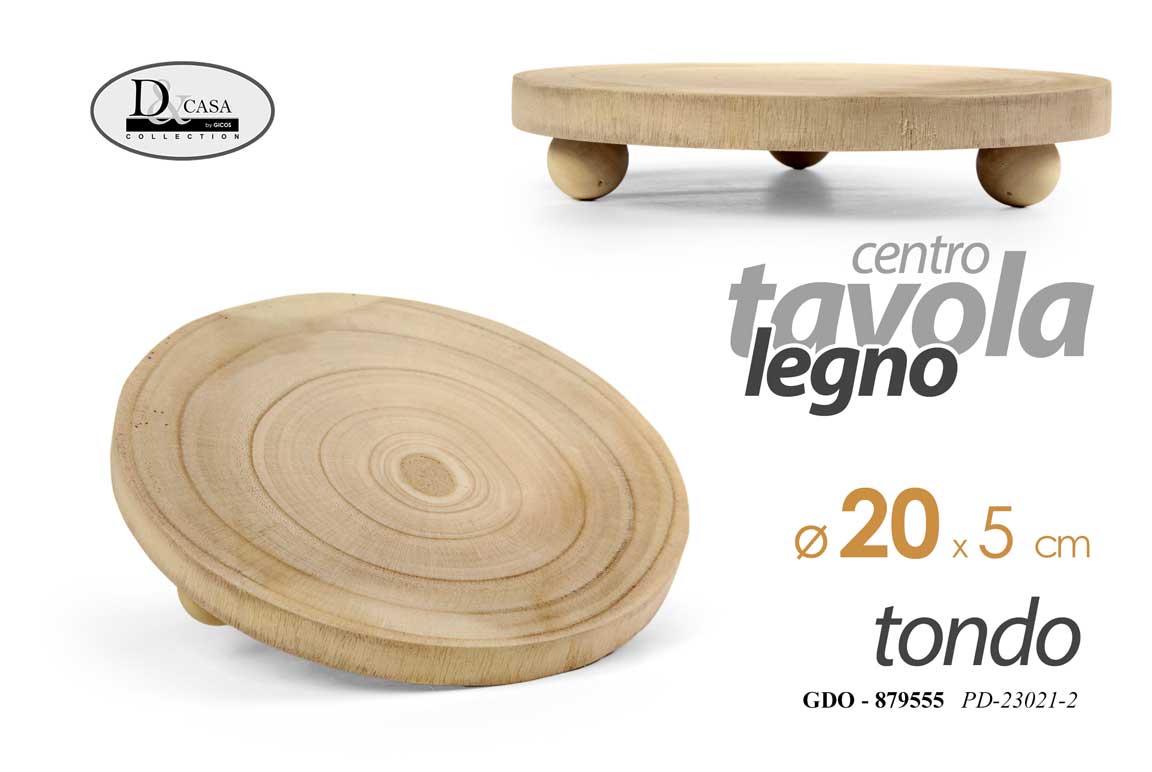 8025569879555 CENTRO TAVOLA CUCINA CASA PIEDISTALLO VASSOIO RIALZATO BASE TONDO LEGNO 20*5CM - immagine 1