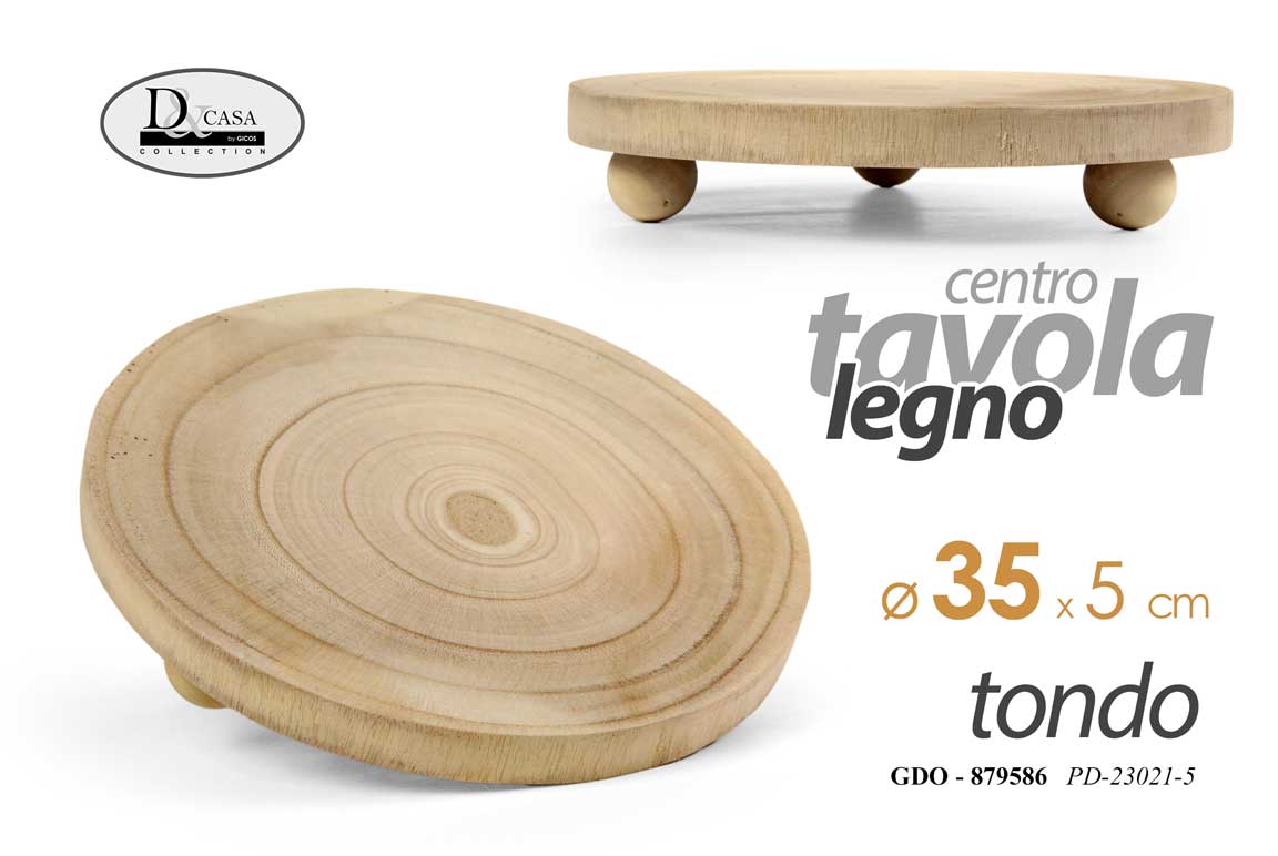 8025569879586 CENTRO TAVOLA VASSOIO RIALZATO CUCINA CASA PIEDISTALLO BASE TONDO LEGNO 35*5 cm - immagine 1