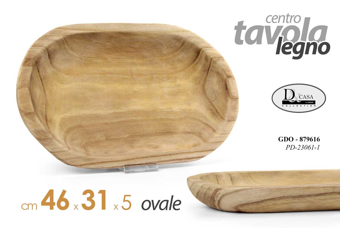 8025569879616 CENTRO TAVOLA VASSOIO OVALE LEGNO NATURALE STILE RUS GREZZO CUCINA CASA 46*31 cm - immagine 1