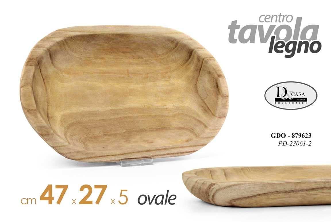 8025569879623 CENTRO TAVOLA VASSOIO OVALE LEGNO NATURALE STILE RUS GREZZO CUCINA CASA 47*27cm - immagine 1