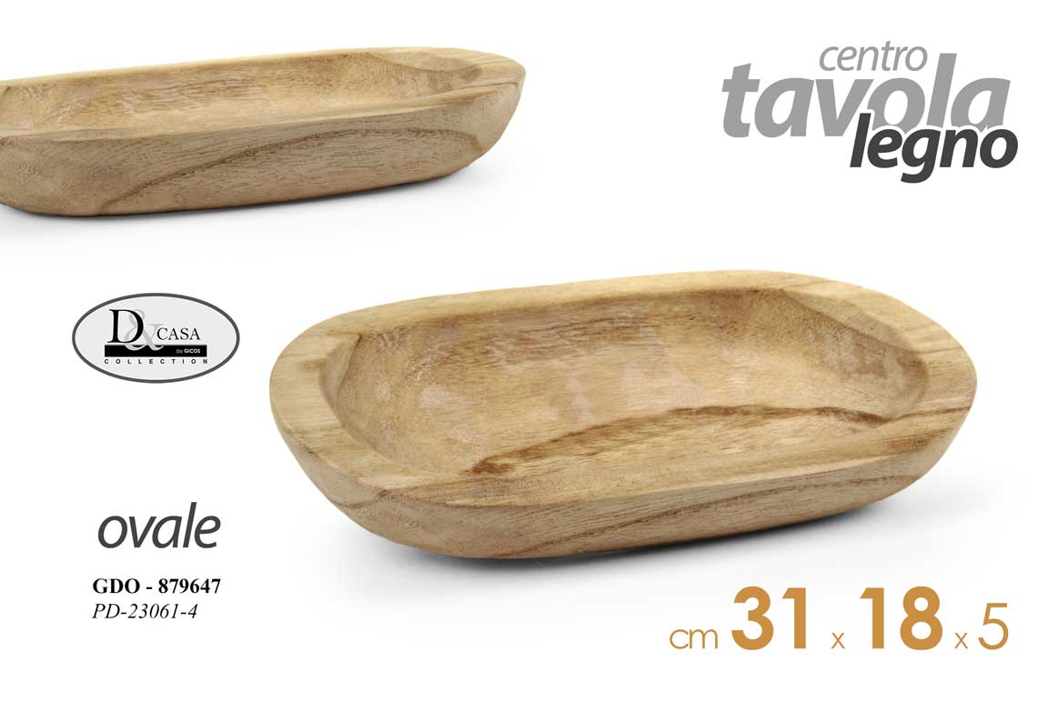 8025569879647 CENTRO TAVOLA VASSOIO OVALE LEGNO NATURALE RUSTICO GREZZO CUCINA CASA 31*18*5 cm - immagine 1