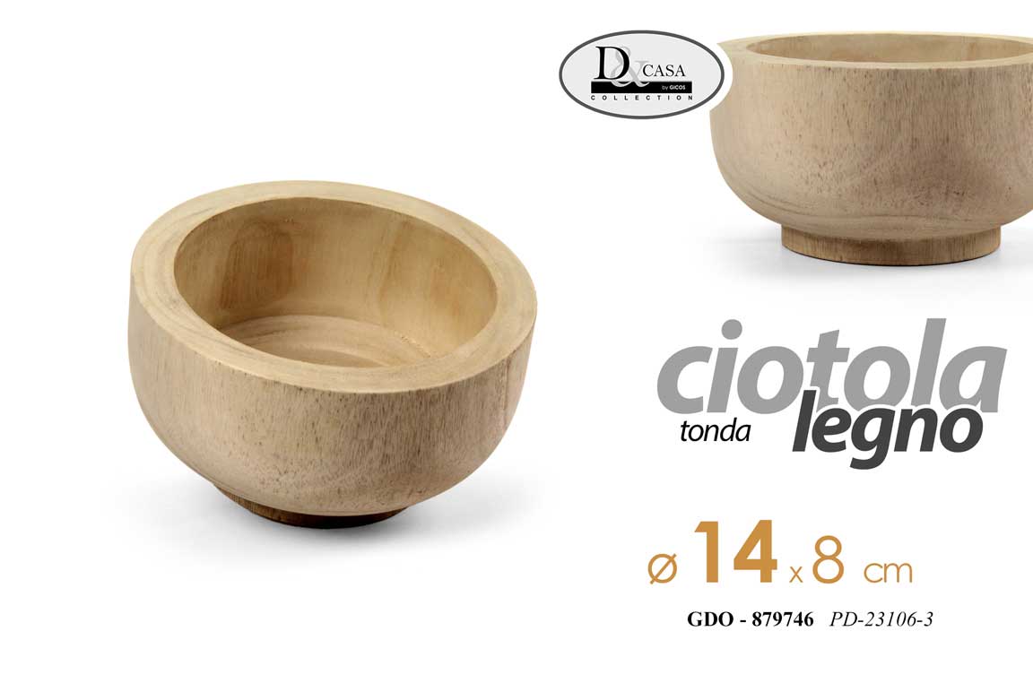8025569879746 CIOTOLA TONDA LEGNO NATURALE CUCINA APERITIVO CASA SVUOTA TASCHE 14*8 cm - immagine 1