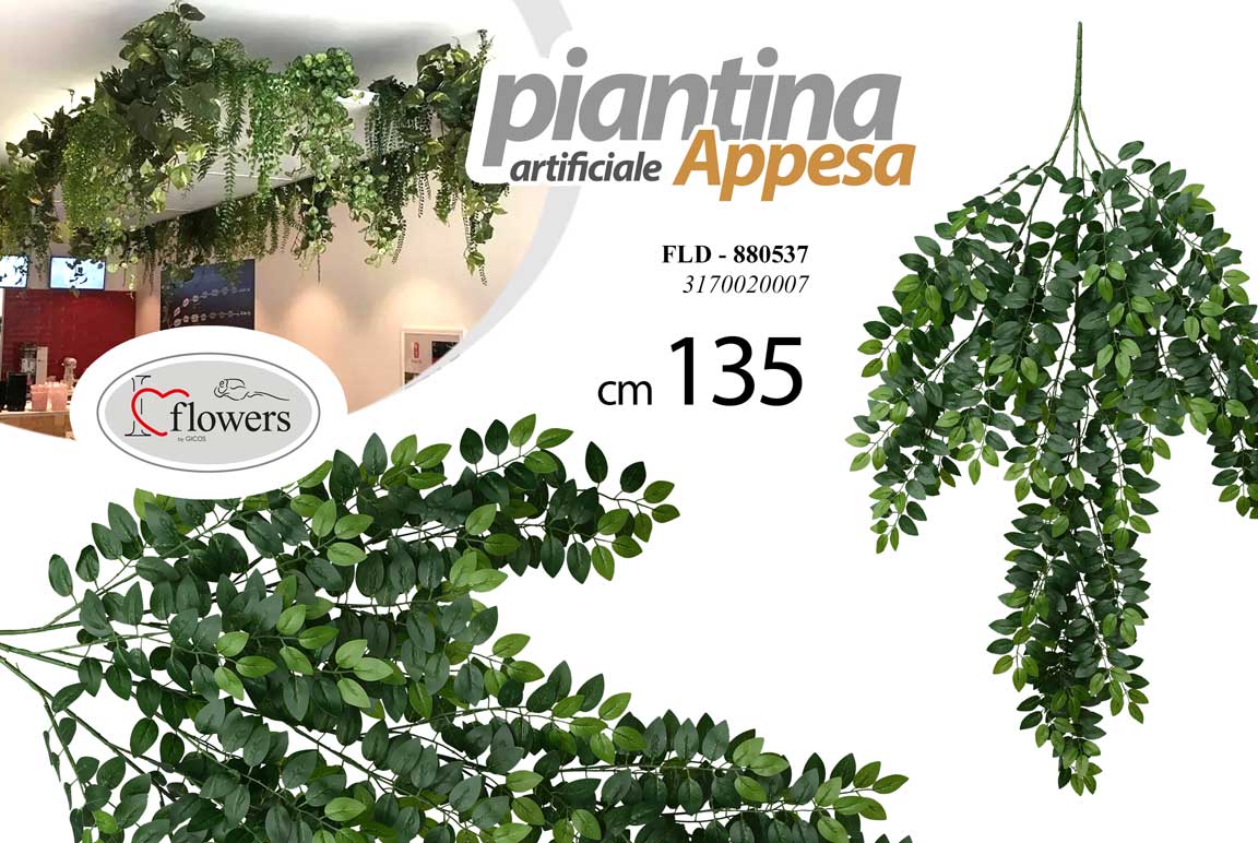 8025569880537 PIANTA ARTIFICIALE CADENTE APPESA SOFFITTO EDERA FINTA DECORATIVA INTERNO 135 cm - immagine 1