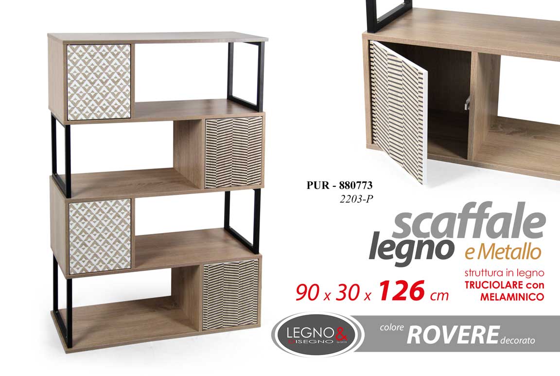 8025569880773 SCAFFALE LIBRERIA METALLO 4 RIPIANI LEGNO MODERNO CUBO ARMADIO 126*90*30 cm - immagine 1
