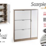 SCARPIERA BASSA ARMADIO SLIM SALVASPAZIO LEGNO MODERNA BIANCO MARRONE 122*99*24