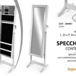SPECCHIERA DA TERRA BIANCO CON CONTENITORE PORTA GIOIELLI MOBILE LEGNO MDF 151CM