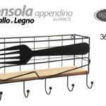Mensola appendiabiti appendino cucina parete metallo legno forchetta 36x22x11