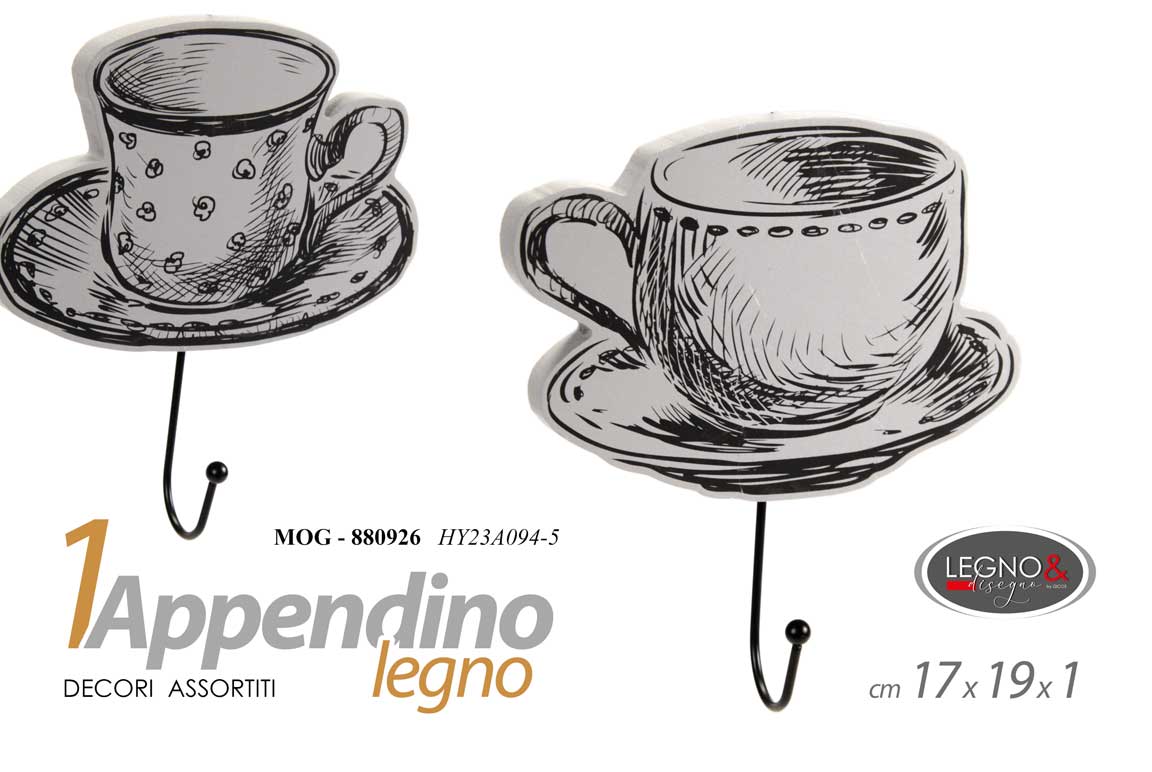 8025569880926 Appendino gancio cucina parete muro moderno legno tazzina caffè ass 19x17x1 cm - immagine 1