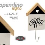 Appendino gancio parete muro moderno legno casetta cuore coffee 23x13x1,5 cm