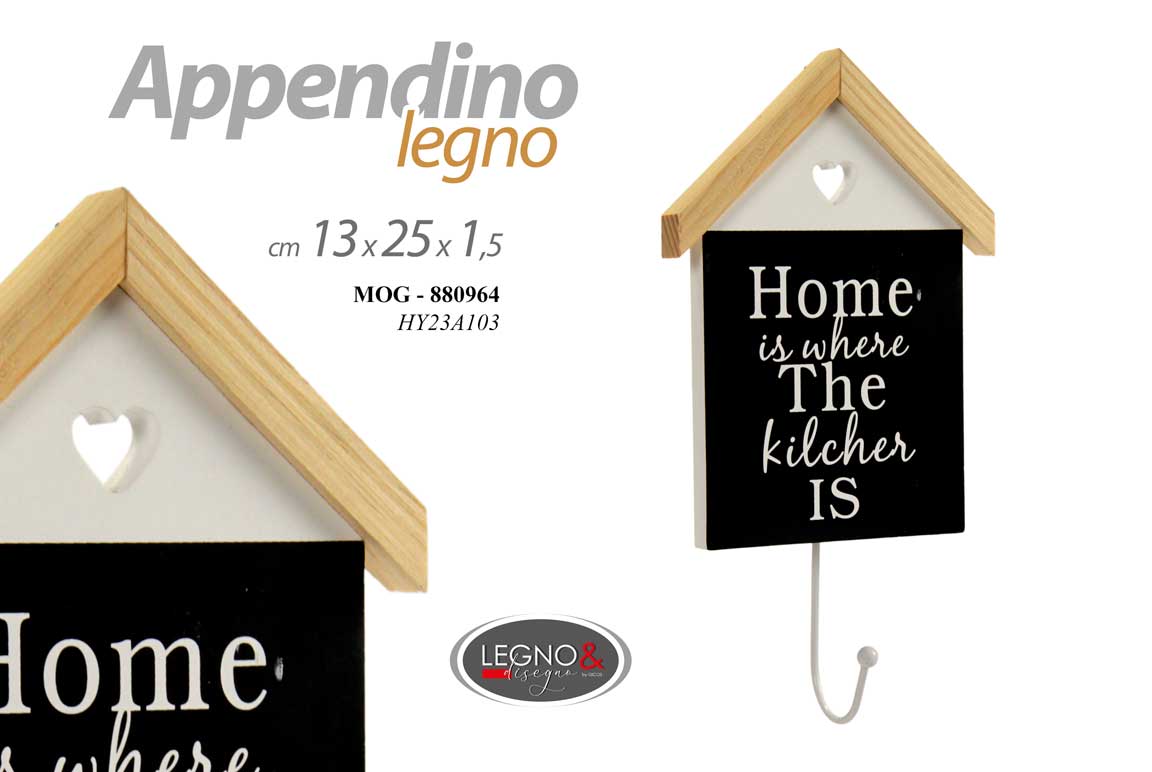 8025569880964 Appendino gancio parete muro legno casetta cuore home kitchen ass 25x13x1,5 cm - immagine 1