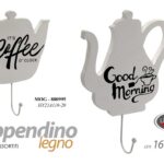 Appendino gancio parete legno shabby teiera bacheca caffè ass 24x16x1,2 cm