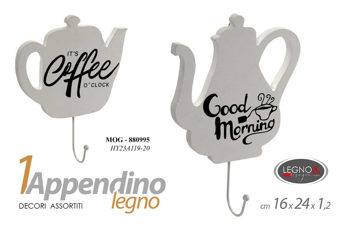 8025569880995 Appendino gancio parete legno shabby teiera bacheca caffè ass 24x16x1,2 cm - immagine 1