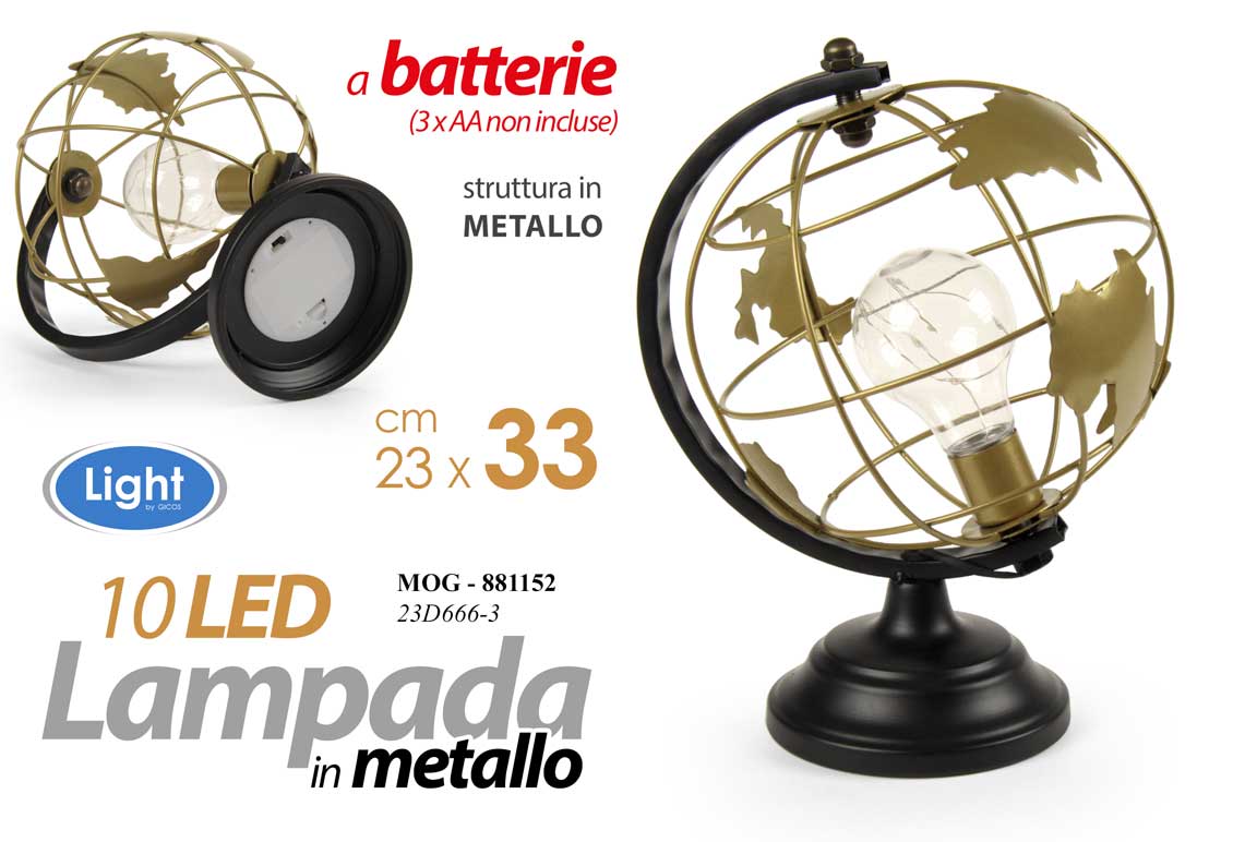 8025569881152 LAMPADA LUMETTO DA TAVOLO ABAT JOUR IN METALLO NERO MAPPAMONDO 10 LED MONDO 33cm - immagine 1