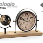 OROLOGIO DA TAVOLO MAPPAMONDO SU MENSOLA VINTAGE RETRò LEGNO METALLO 36*10*32cm