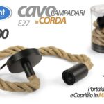 CAVO CORDA LAMPADARIO Sospensione SOFFITTO METALLO PORTA LAMPADA E27 NERO 10*100