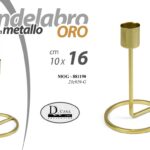 CANDELABRO CANDERIERE MODERNO IN METALLO ORO PORTA CANDELA 1 FIAMMA CHIC 16 cm