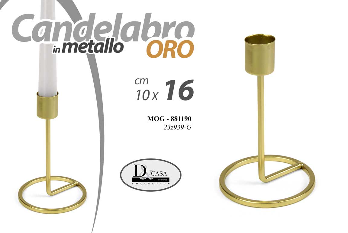 8025569881190 CANDELABRO CANDERIERE MODERNO IN METALLO ORO PORTA CANDELA 1 FIAMMA CHIC 16 cm - immagine 1