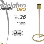 CANDELABRO CANDERIERE MODERNO IN METALLO ORO PORTA CANDELA 1 FIAMMA CHIC 26 cm