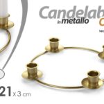 CANDELABRO CANDERIERE MODERNO METALLO ORO PORTA CANDELA 4 FIAMME CHIC 21 cm