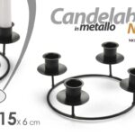 CANDELABRO CANDERIERE MODERNO METALLO NERO PORTA CANDELA 4 FIAMME CHIC 15 cm