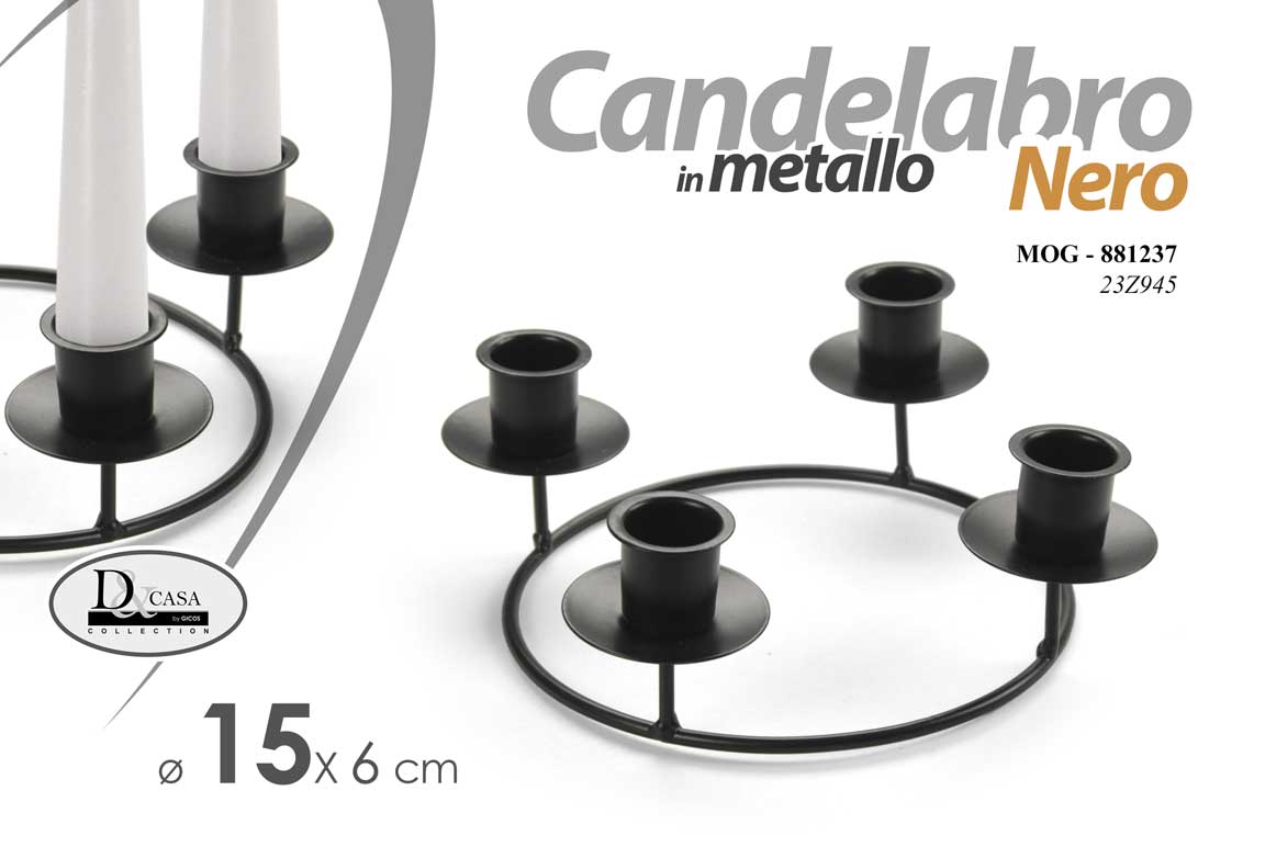 8025569881237 CANDELABRO CANDERIERE MODERNO METALLO NERO PORTA CANDELA 4 FIAMME CHIC 15 cm - immagine 1