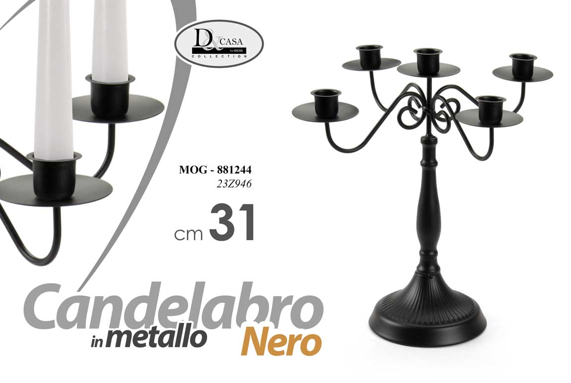 8025569881244 CANDELABRO CANDERIERE MODERNO RETRò METALLO NERO PORTA CANDELA 5 FIAMME 31 cm - immagine 1