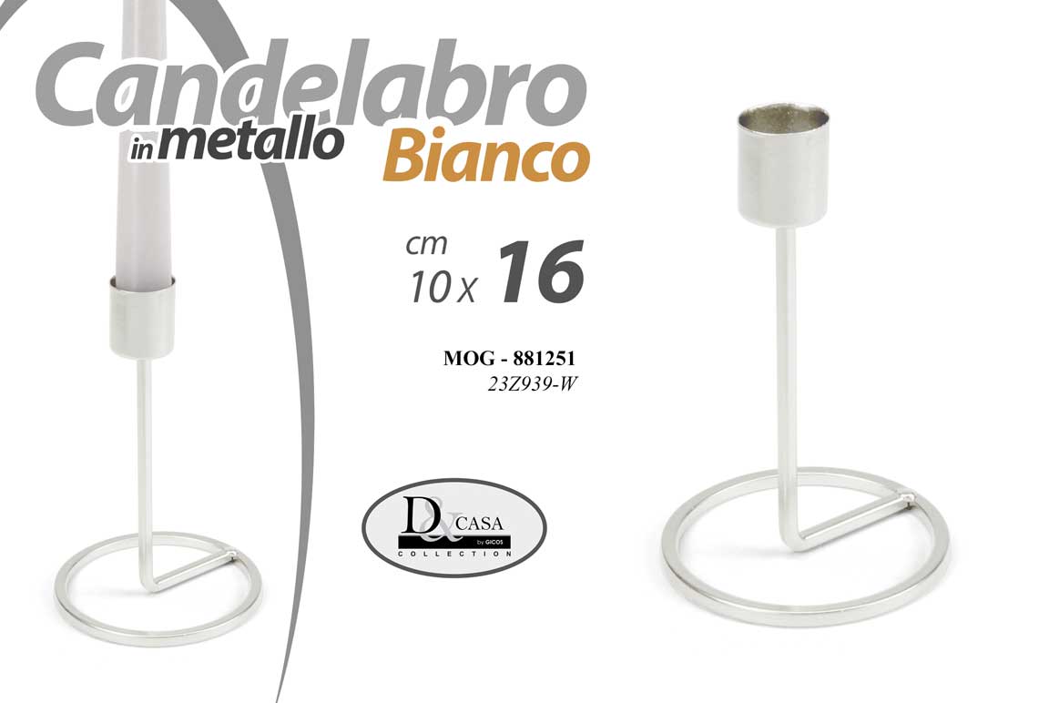 8025569881251 CANDELABRO CANDERIERE MODERNO IN METALLO BIANCO PORTA CANDELA 1 FIAMMA 16 cm - immagine 1