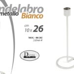 CANDELABRO CANDERIERE MODERNO IN METALLO BIANCO PORTA CANDELA 1 FIAMMA 26 cm