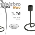 CANDELABRO CANDERIERE MODERNO IN METALLO NERO PORTA CANDELA 1 FIAMMA 16*10cm