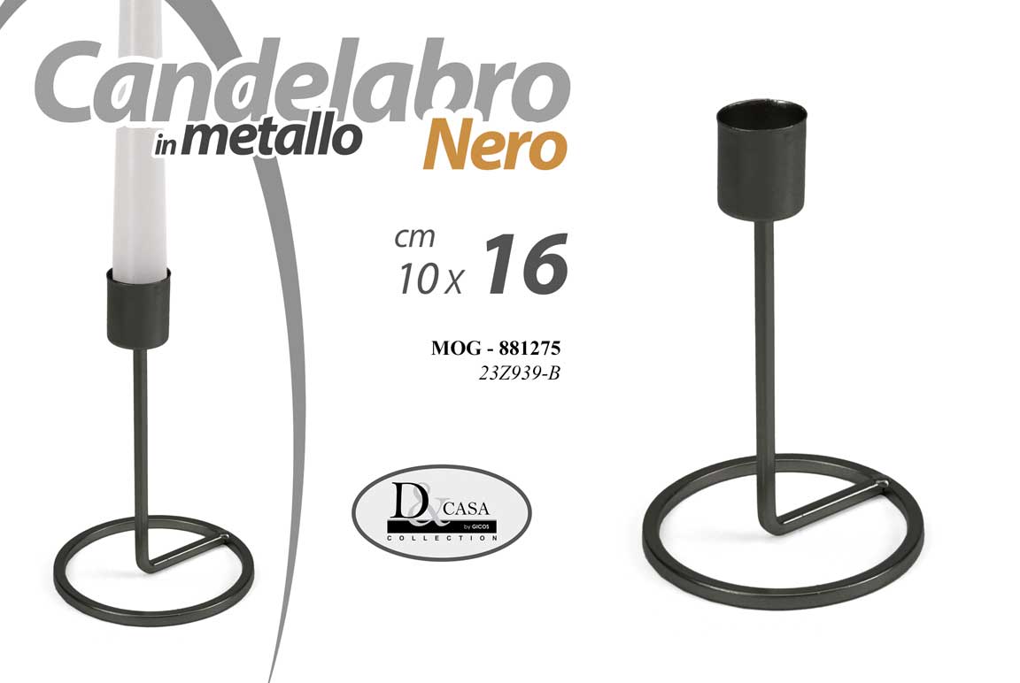 8025569881275 CANDELABRO CANDERIERE MODERNO IN METALLO NERO PORTA CANDELA 1 FIAMMA 16*10cm - immagine 1